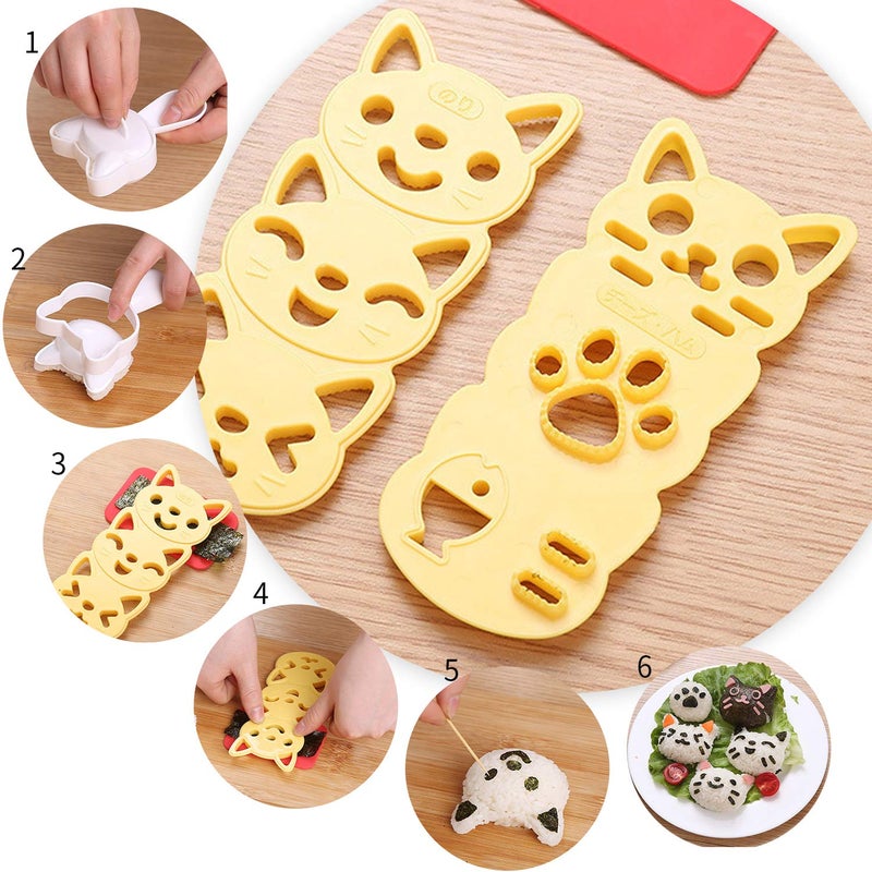 VANVENE Small Rice Ball Mold Sets Lovely Cat Pattern DIY Sushi Bento Nori Kitchen Rice Mould DIY Kitchen Tools with Nori Seaweed Punch Cutter for Home Party Kids meal Make - Image 5